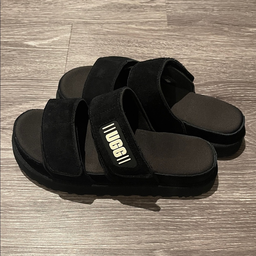 Black Slide Ugg Sandals with Logo